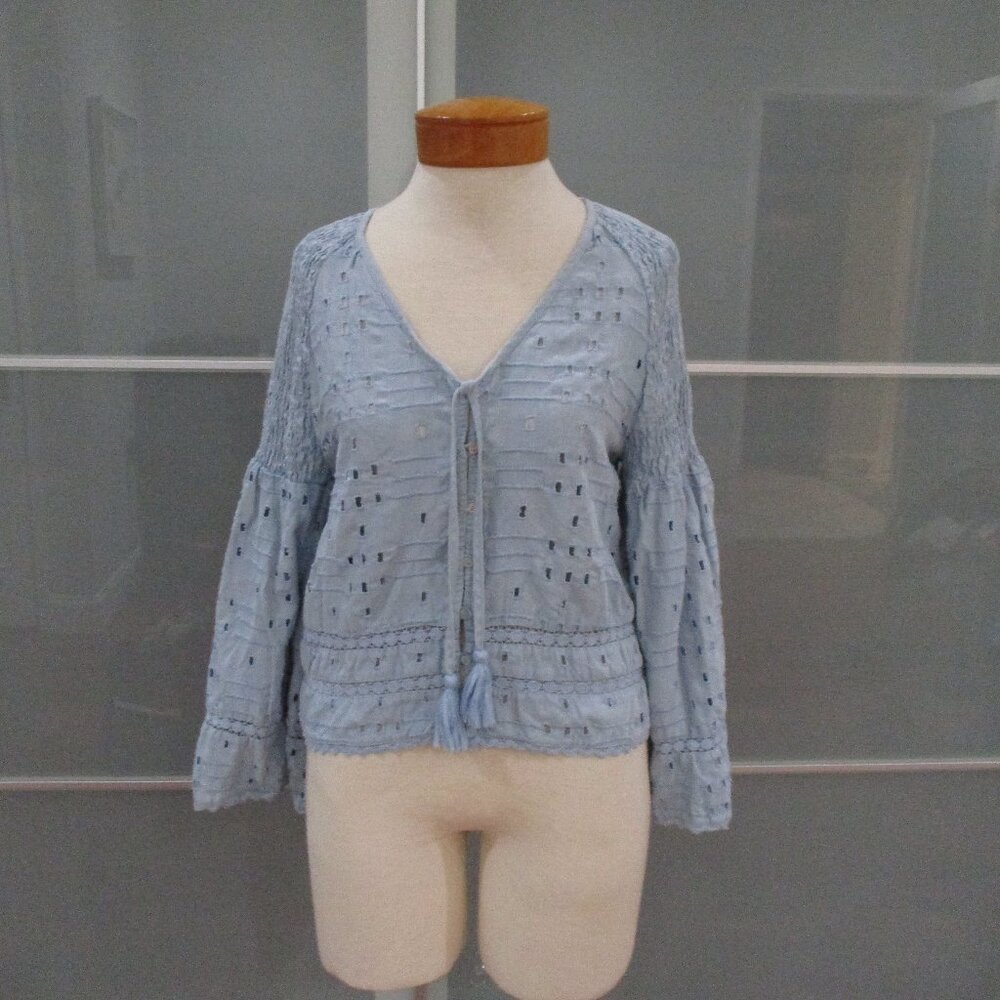 Zara TRF Eyelet Long Sleeve Blouse